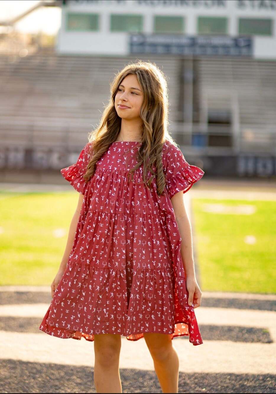 The Yellow Lamb  Girls Game Day Tier Dress Red Burgundy size 10 short sleeve ruf